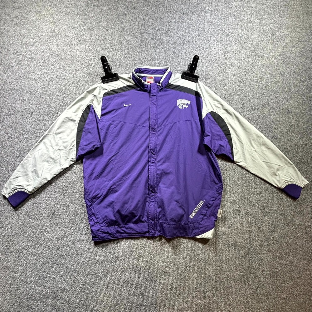 Vintage Nike Windbreaker Jacket Mens Large Purple Kansas State Wildcats Full Zip